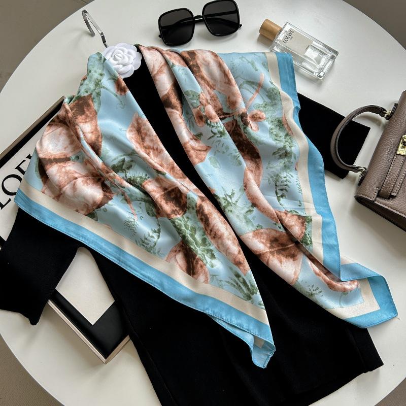 Letra Estampada Seda Imitada de Alta Qualidade Lenço de Seda Twill Decorativo Feminino