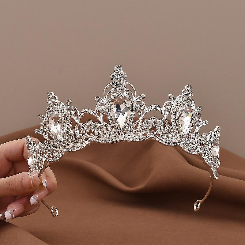Baroque Rhinestone Water Drop Bridal Crown for Wedding and Performance