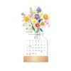 Wooden Base Bloomy Flowers Desk Calendar Floral Floral Desk Calendar  New Year