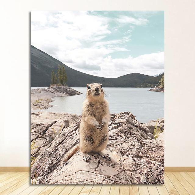 Biber Wand Kunst Leinwand Malerei Nordic Poster Und Drucke Wand Bilder Für Wohnzimmer Dekor Wald Berg Boot See Anlage