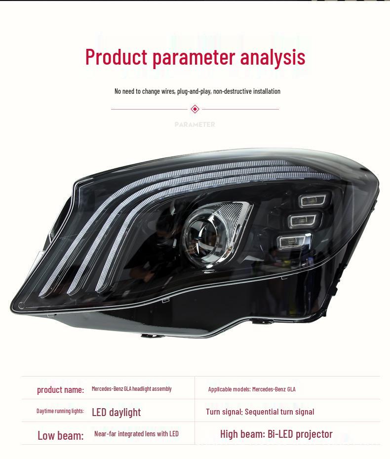 Mercedes-Benz GLA Headlight Assembly: GLA200/260, Upgraded LED Daytime Running Light with Blue Touch & Flowing Turn Signal