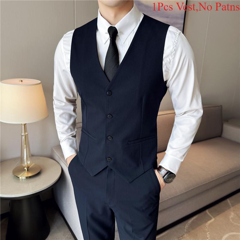 High-end Brand Solid Color Elastic Men's Casual Business Vest Groom Wedding Suit Party Waist Coat