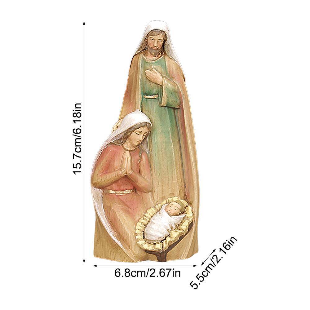 Wooden Holy Family Figure Carved Wood Jesus Nativity Scene Christmas Scene Collection Figures Sculpted Decorative Figurine