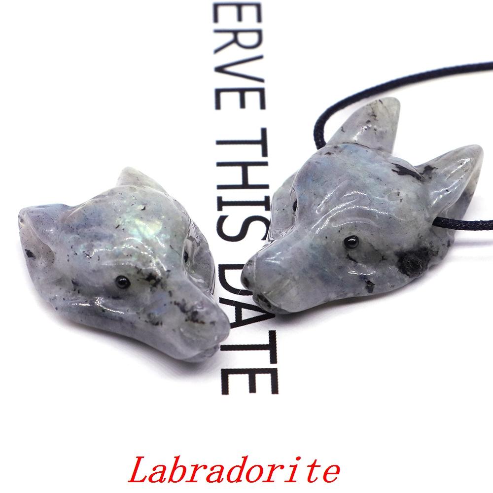 Testa di Lupo in Pietra Naturale da 1,5" Cristallo Curativo Reiki Animale Scolpito a Mano Statuetta Decorazione in Pietra Preziosa Fai da Te Accessori per Gioielli Regali