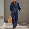 Women's Batwing Sleeve Linen Two-Piece Set Casual Shirt And Wide Leg Pants Outfit Summer Vacation Lounge Sets
