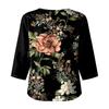 Damen Freizeitbluse mit Blumenprint, Rundhalsausschnitt, Dreiviertelärmel, Leinen-Baumwollmischung, Leicht, Bequem, Lockerer Schnitt, Oberteil für den Alltag