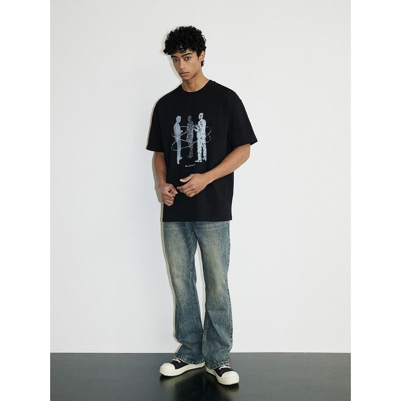 Black of Exit American Fancy Virtual Portrait Loose T-shirt Cotton High Street Fashion Brand Round Neck Short Sleeve Men and Women