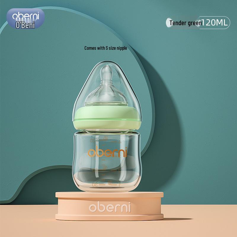 Aubeni 150ML Wide Mouth Glass Baby Bottle, Anti-Choke & Anti-Colic, for Newborns 0-6 Months