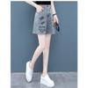 Summer Women's High Waist Wide Leg Ripped Shorts Straight-Cut Four-fifths Denim Pants