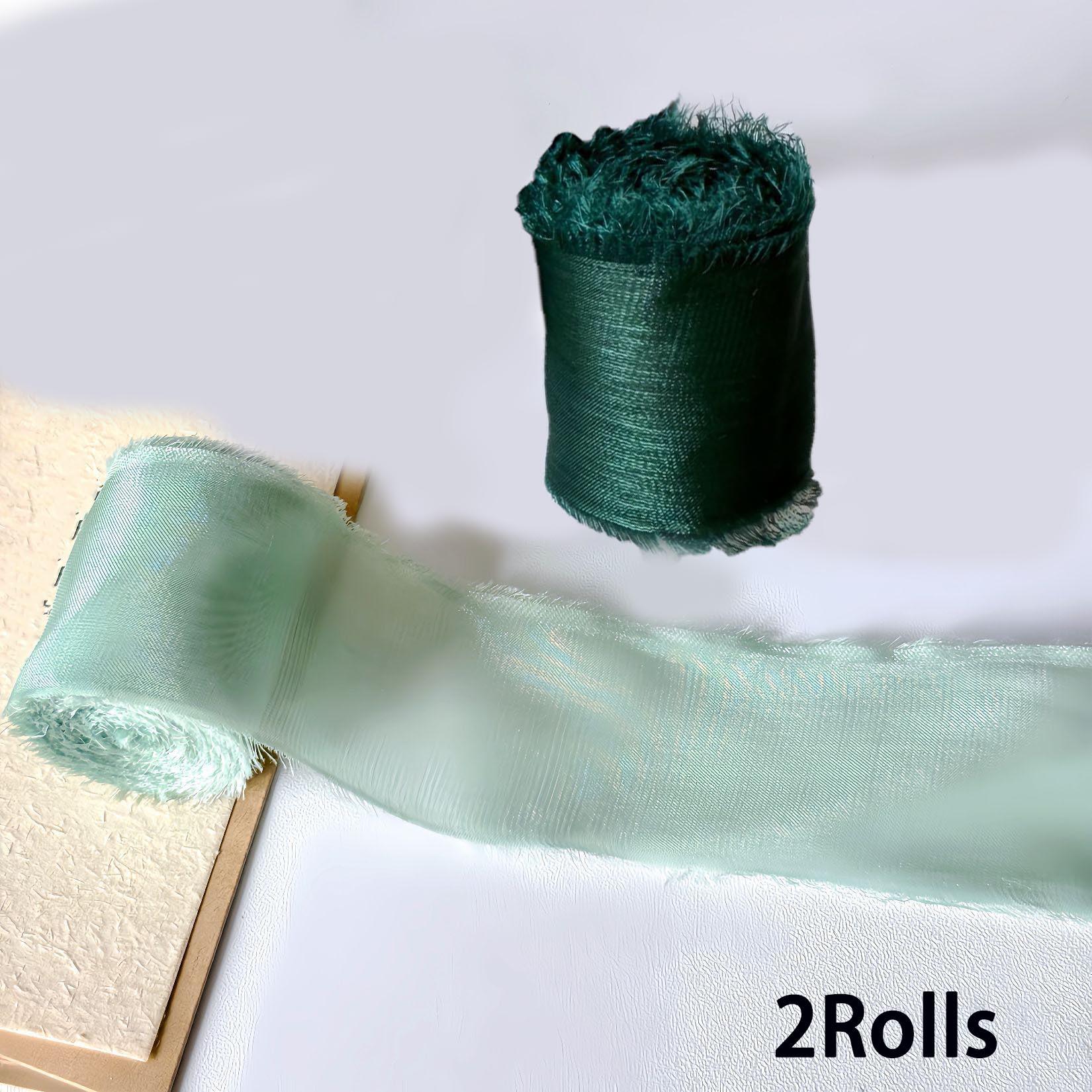2 Rolls Frayed Edge Ribbon Fringe Green Mint Green 1.57 x 197 Inch for Wedding Bouquet Gift Wrapping Craft Party Decor