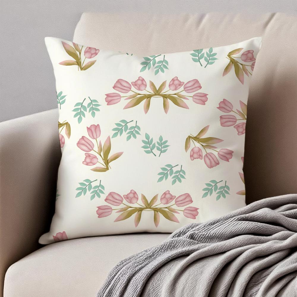 Classic retro watercolor style floral pattern Cushion Cover Pillowcase Antidustmite Invisible Zipper Short Plush Sofa Cushion