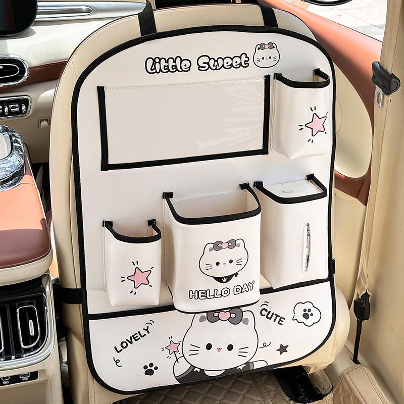 Cute Cat Car Seat Back Organizer Multi Functional Hanging Storage Bag For Car Back Seat