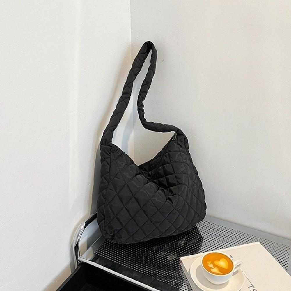 Pleated Bubble Shoulder Bag Solid Color Puffer Padded Crossbody Bag Cloud Pattern Tote Bag  Lady