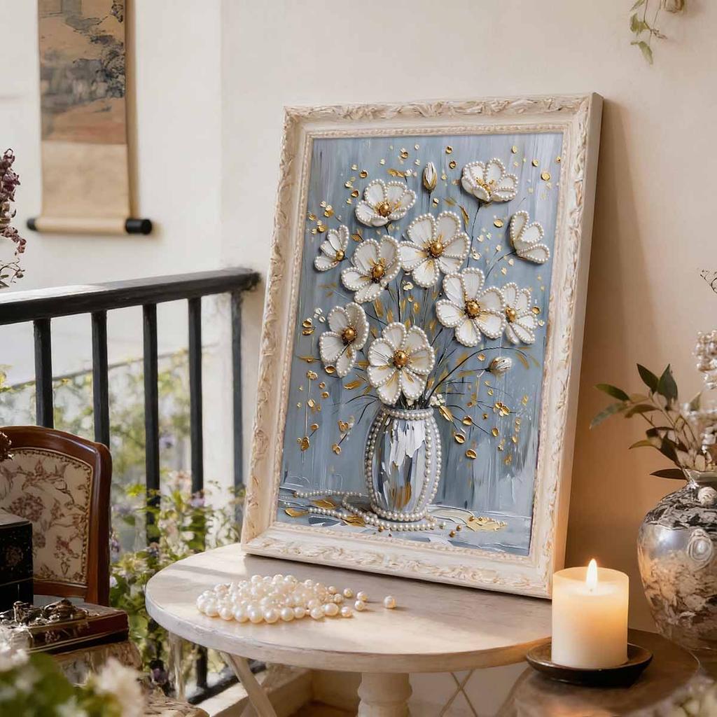 5D DIY Frameless Pearl Painting Flower Pattern Painting Kit, Suitable for Home Living Room Bedroom and Other Wall Decoration Art Paintings