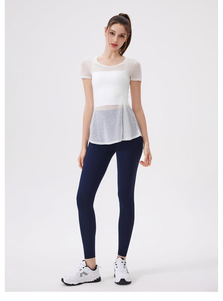 SEYIXU Slim Fit Short Sleeve Yoga Gym Yoga Sexy Perfect for and More A Type Women's Top, Mid-Length, Sheer, Wear, Fitness, Figure-Concealing, T-Shirt,