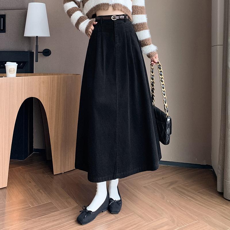 Fashionable and Comfortable Long Velvet Skirt for Women with High Waist and Pleated Design