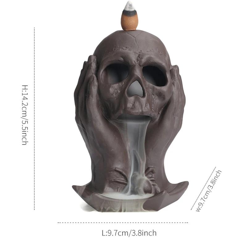 1pc Purple Clay Backflow Incense Burner Skull Head Incense Holder Creative Halloween Decorations Home Decor (Without Incense)