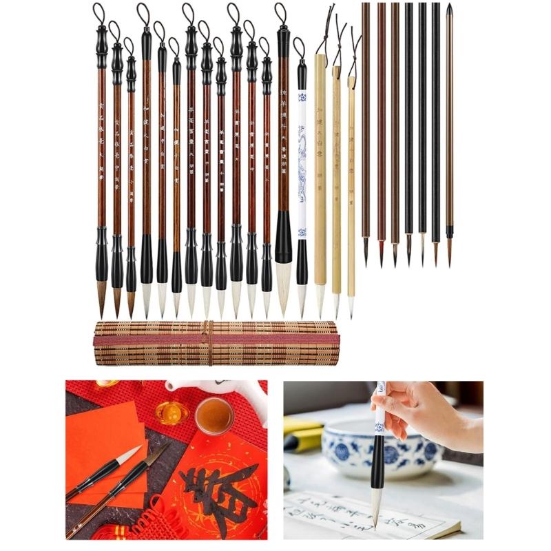 24Pcs Chinese Calligraphy Brush Pen Sumi Drawing Brush Beginner Calligraphy Set for Chinese Calligraphy Inks Painting