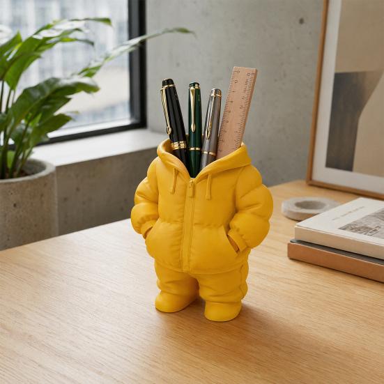 3D-gedruckter Daunenmantel Stifthalter, Schreibtisch-Make-up-Pinsel-Organizer, Kreativer Pufferjacken-Bleistiftbecher für Büro, Geschenk für Lehrer und Schüler