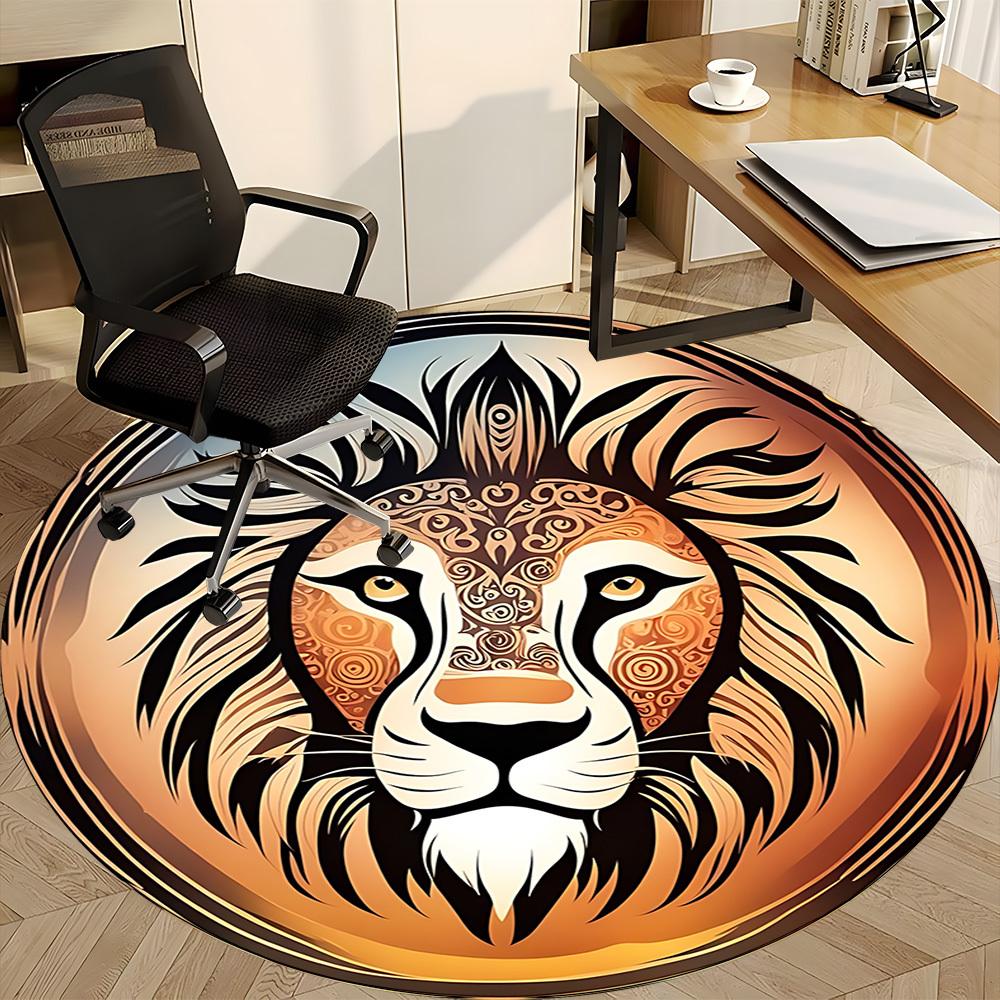 1pc Lion Head Chair Carpet for Office Non-Slip, Machine Washable Rug for Office, Room - Holiday Decor, Machine Made Yy251016122