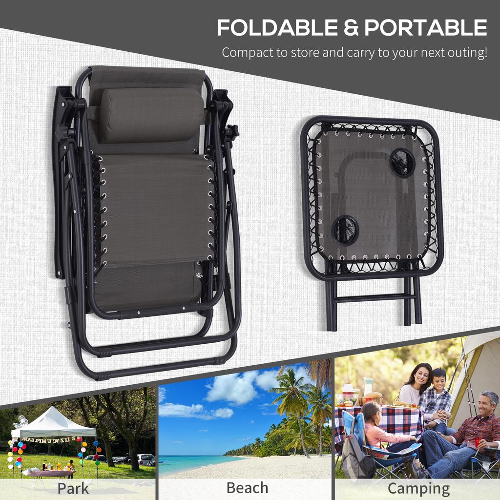 Folding Zero Gravity Chairs, 3 Pieces Adjustable Sun Lounger and Table Set with Cup Holder and Headrest
