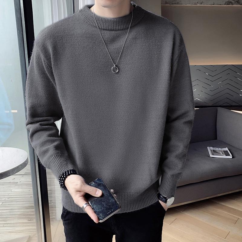 Men's 2024 Spring/Winter Versatile Solid Color Knitwear: Trendy Hong Kong Style Thick Pullover Sweater