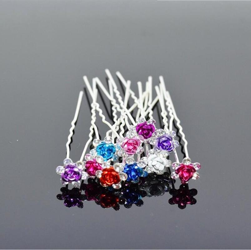 10pc Bridal Hair Jewelry Women Rose Flower Silver Pin U-shaped Pin Metal Barrette Clip Hairpins Wedding Hair Ornament Accessorie