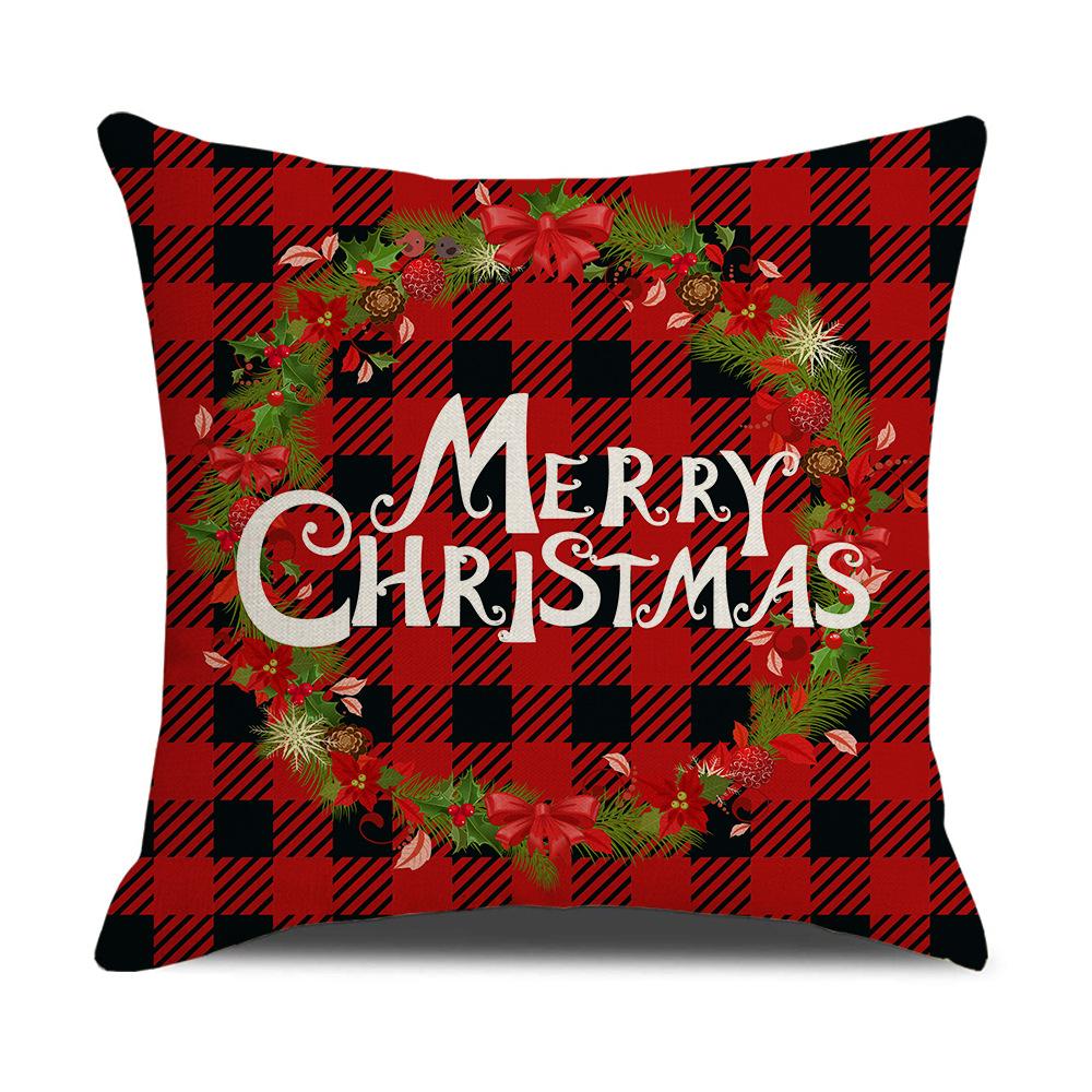 Christmas Pillow Cover Cartoon Plaid Print Cushion Cover Office Sofa Pillow Cover Home