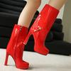 European and American Autumn and Winter  Boots Patent Leather Waterproof Table High Heel