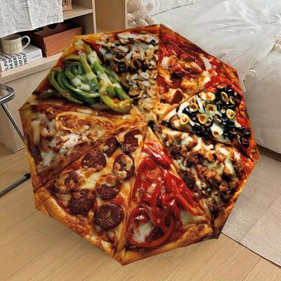 1pc Pizza Slices Pattern Small Travel Automatic Folding Umbrella, Compact Windproof Umbrella, Automatic Open/Close ,Gift-091511