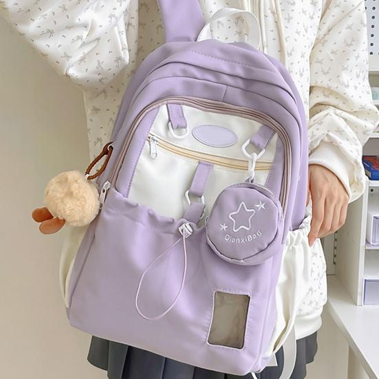 Jenter Ryggsekk Skoleryggsekk med Campus ID-vindu Snøring Frontlomme Skolesekk med Avtakbar Mini-pung for Reise Gate Høyskole