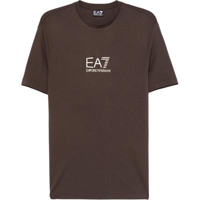 EA7 SS25 Plain Knit Crew Neck T-Shirt Men Tops Chocolate 7M000301-AF13739-U6139
