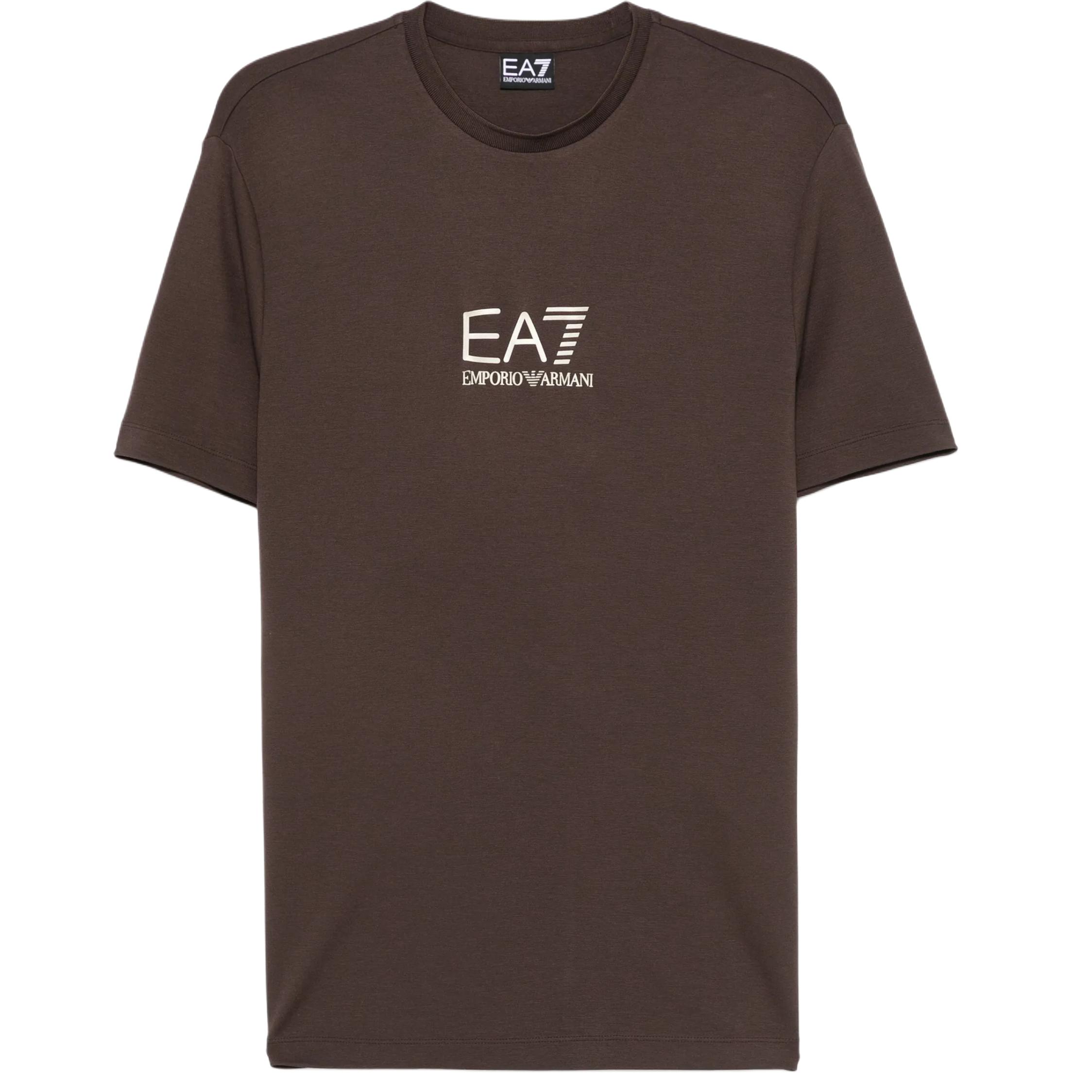 Emporio Armani EA7 SS25 Plain Knit Crew Neck T-Shirt Men tops Chocolate 7M000301-AF13739-U6139 M