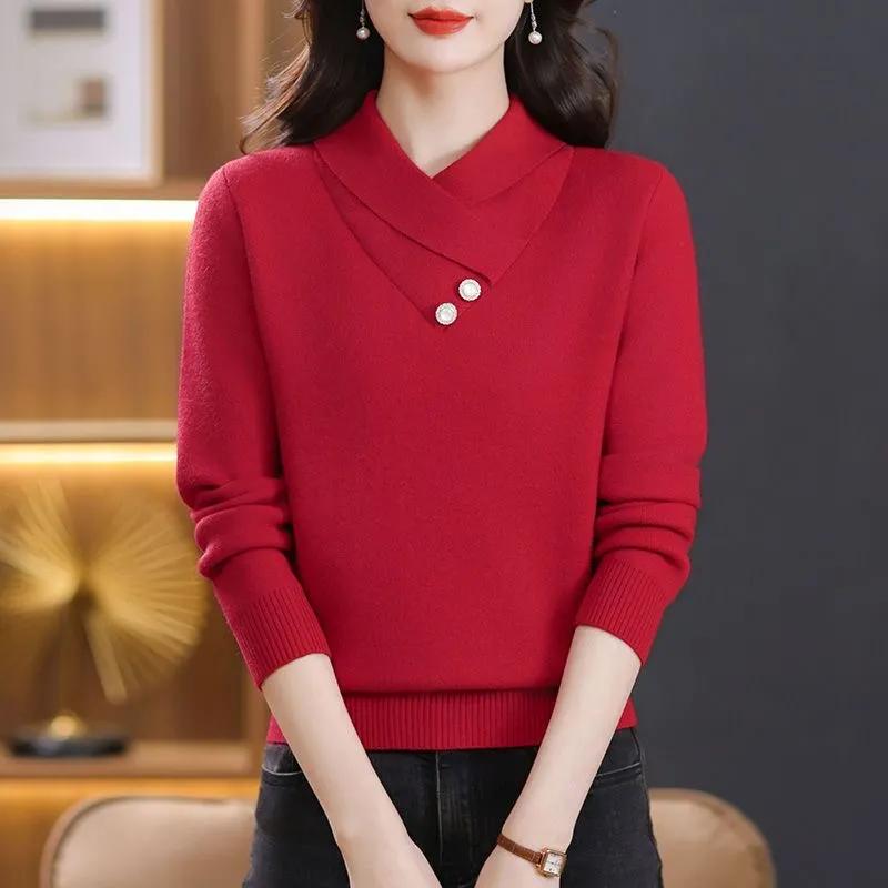 

Женский осенне-зимний элегантный свитер свободного кроя, утолщенный, стройнящий, элегантный базовый топ для многослойности XL