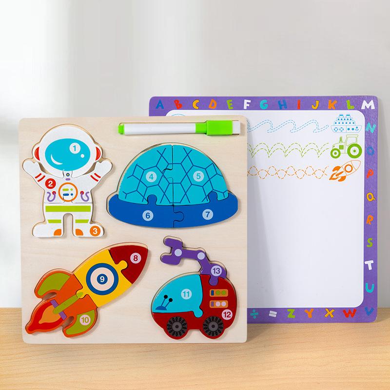 Children'S Early Education Puzzle Two-In-One Character Puzzle Drawing Board Exercise Hand-Eye Coordination Role Cognitive Toy
