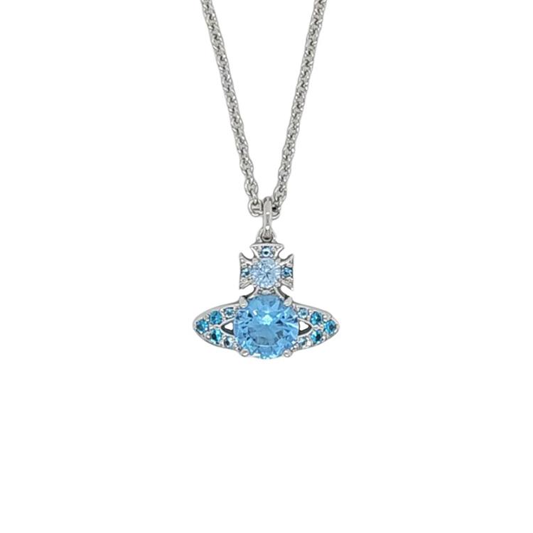 Vivienne Westwood Ismene Platina Zirkonia Messing Lichtblauw Saturnusvormig Ketting Uniseks ketting Zilver 630203D7-02P426 Basic Packaging-Dust Bag+Box