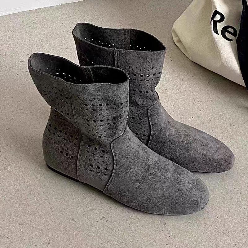 Flats Women Ankle Boots Suede Designer Shoes Winter Cozy Woman Boots 2025 New Trend Goth Casual Mujer Chelsea Botas