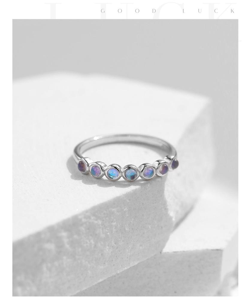 MODIAN S925 Sterling Silver Moonstone Ring for Women, Korean Style with Zirconia, Stackable Elegant Index Finger Ring.