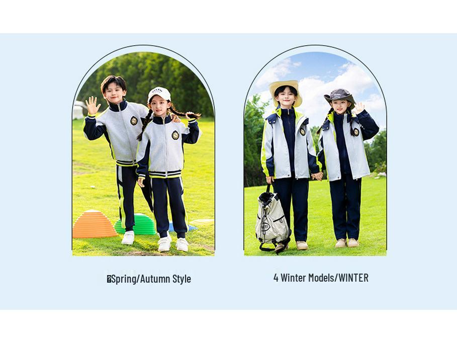 Zestaw 3-częściowy mundurek przedszkolny i podstawówkowy w stylu preppy na wiosnę i jesień. Idealny na Dzień Sportu i Jednolite Ubranie Klasowe.