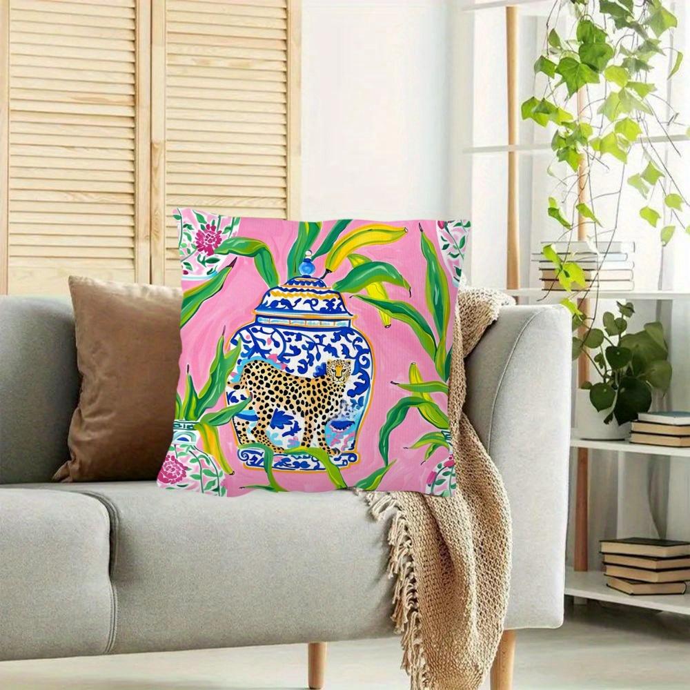 Cheetah And Banana Leaves Cushion Covers Chair Living Room Pillowcase Fashion Zipper Sofa Pillow Covers Bedroom Home Decor