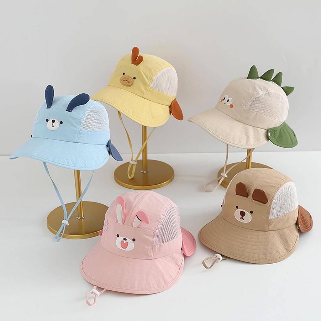 Cute Cartoon Animals Baby Bucket Hat Summer Mesh Breathable Wide Brim Sunshade Fisherman Cap Kids Boy Girl Outdoor Sun Visor Basin Hat