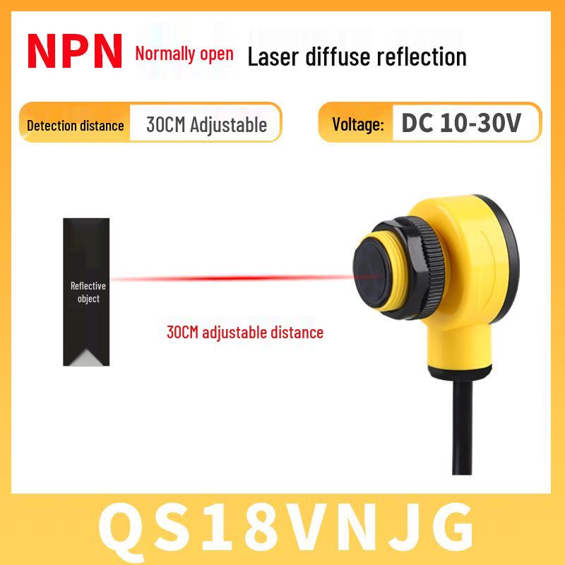 M18 Ultra-Short Diffuse Reflective Laser Sensor - Adjustable NPN Infrared Switch