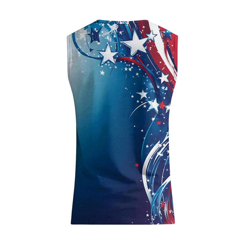 Men’s Sleeveless V Neck Tank Top with Tropical Tree and Flag Print Casual Lightweight Summer Shirt