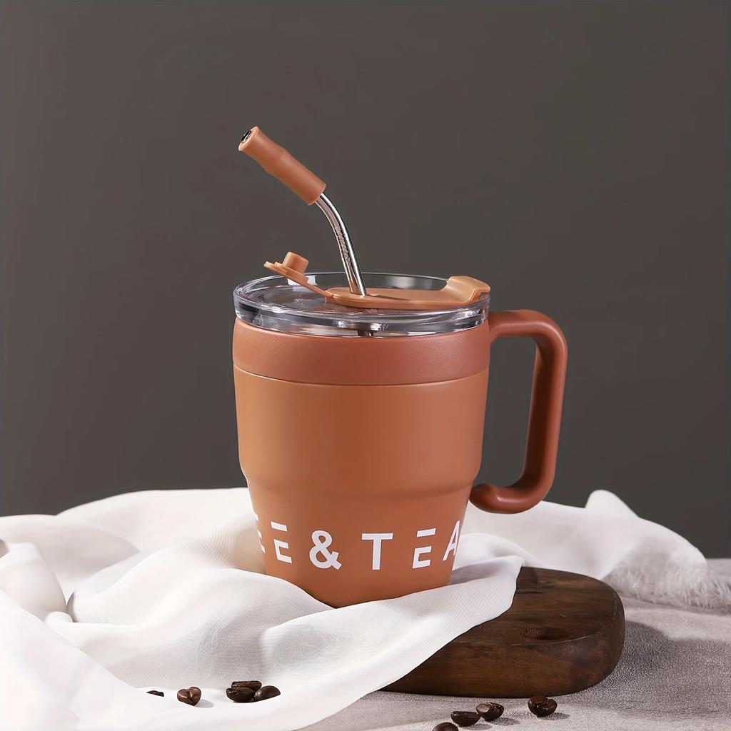 480ml Kaffeetasse Edelstahl Isolierbecher Kalte Heiße Getränke Wasser Tee Milch Büro Externer Strohdeckel Tragbarer Wasserbecher