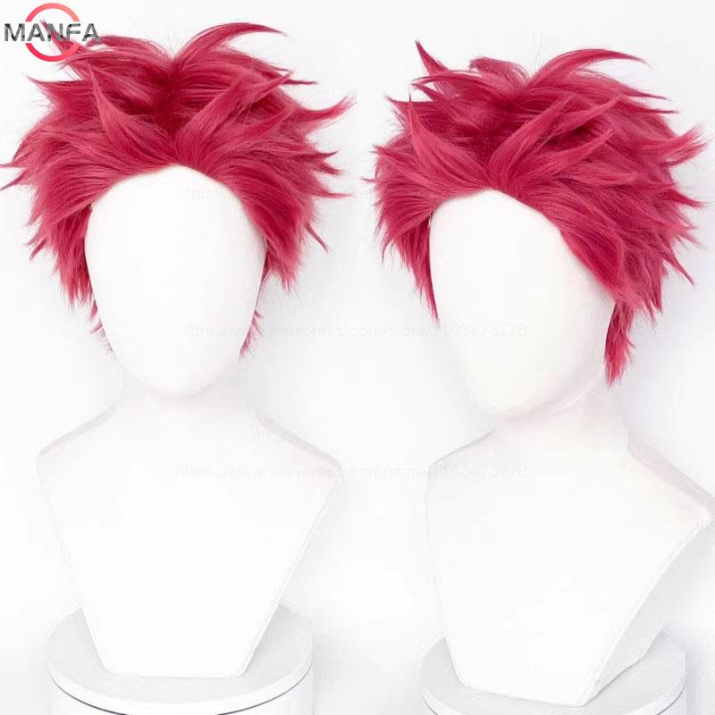 Anime Akaza Cosplay Pruik Korte Rode Pruiken Hittebestendig Synthetische Anime Pruiken + Pruikenkap red