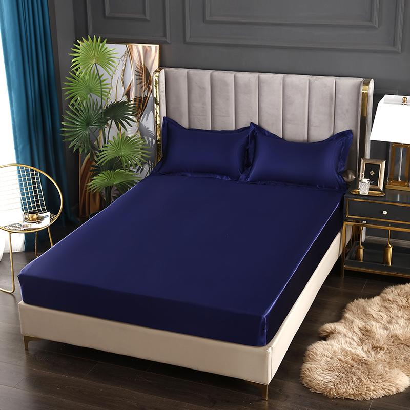 Satin Sheets Fitted Sheet Solid Color Rayon Mattress Cover Elastic Band Bed Sheet King 200x200 200x220 No Pillowcase Beddings