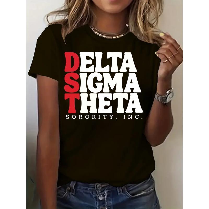 

Delta Sigma Theta, Sorority Print, Women S Casual Short-Sleeve Top, Comfortable Fit, Matching Outfits for Sisters, Essential for Outdoor, S чёрный