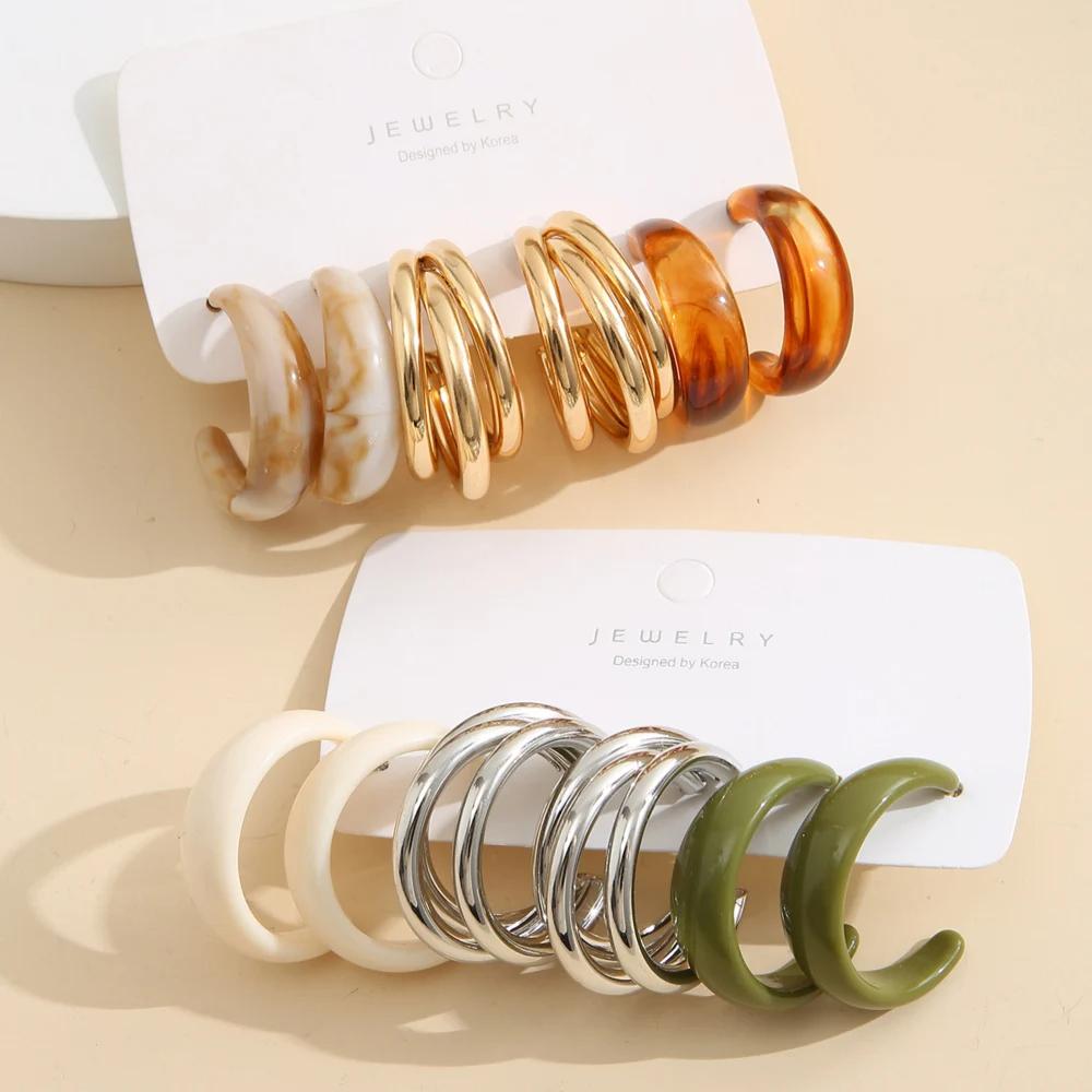 Bohemian Colorful Acrylic Drop Earrings Set For Women Fashion Geometry Earrings 2026 Trend Set of Earrings Party Jewelry