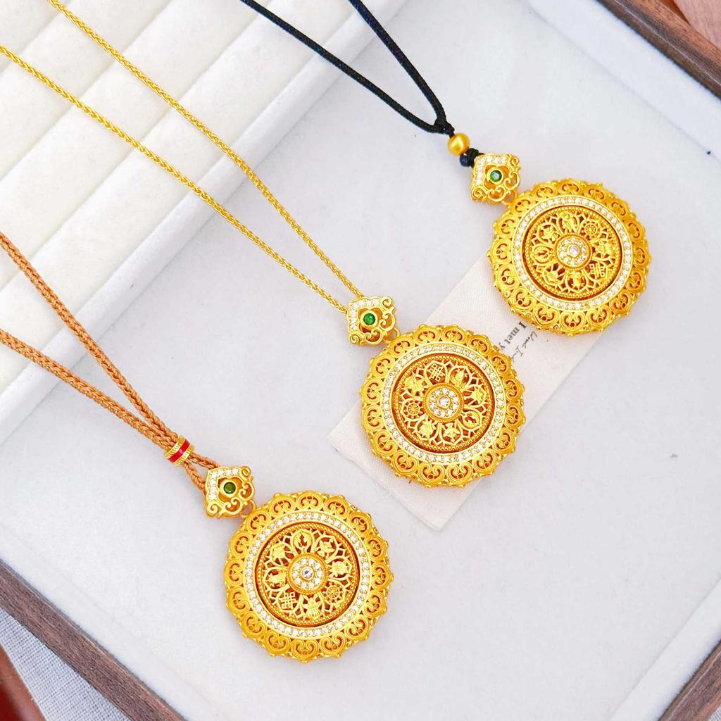 Arcane gold jewelry ancient method point diamond rotating filament Ruyi compass pendant necklace women's chain