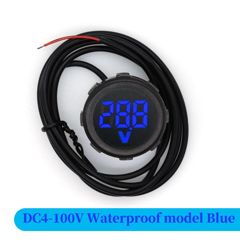 DC 4-100V LED Digital Display Round Two-wire Waterproof Voltmeter DC Digital Car Voltage Current Meter Volt Detector Tester